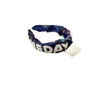 Navy beaded  headband with Game Day  and stones